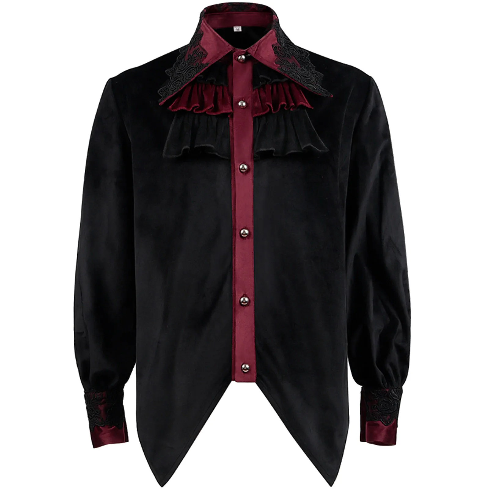 

Mens Fashion Style Medieval Gentleman Shirt Gothic Ruffled Collar Long Sleeves Shirt Pleated Shirt Button Geometric