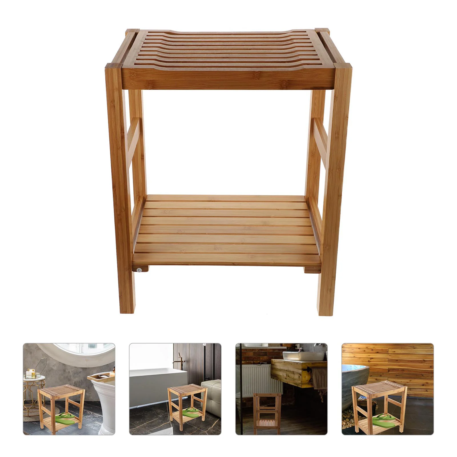 

1Pc Bathroom Double-layer Storage Rack Wooden Shelf Stool for Bath
