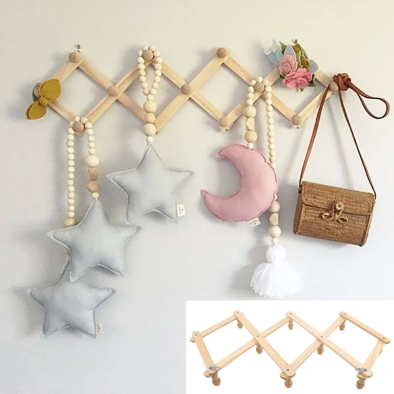 

Expandable Coat Rack Holder Wooden Expanding Clothes Hanger Shelf Home Decor Hat Closet Wall Hook