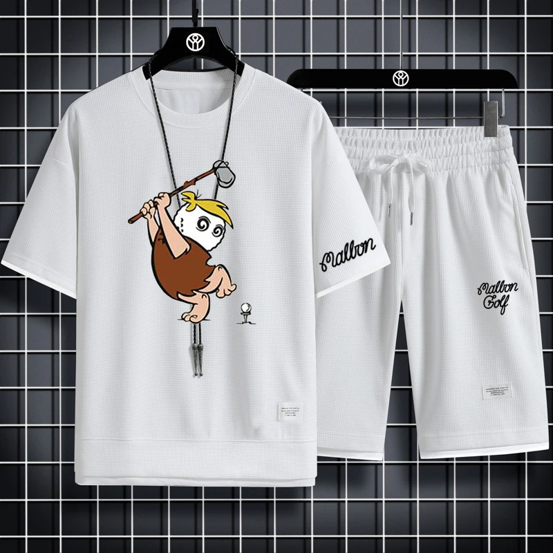 golf Men's Two Piece Set Linen Fabric Casual T-Shirt And Shorts Set Mens Sports Suit Fashion Short Sleeve Tracksuit Men Suits