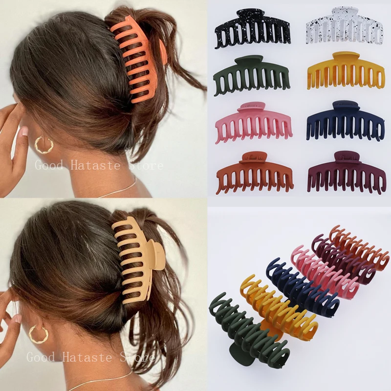 

Однотонная Заколка-краб для волос, большая Заколка-краб, крепкая Цветная Пластиковая Заколка-краб для конского хвоста, аксессуары для волос...