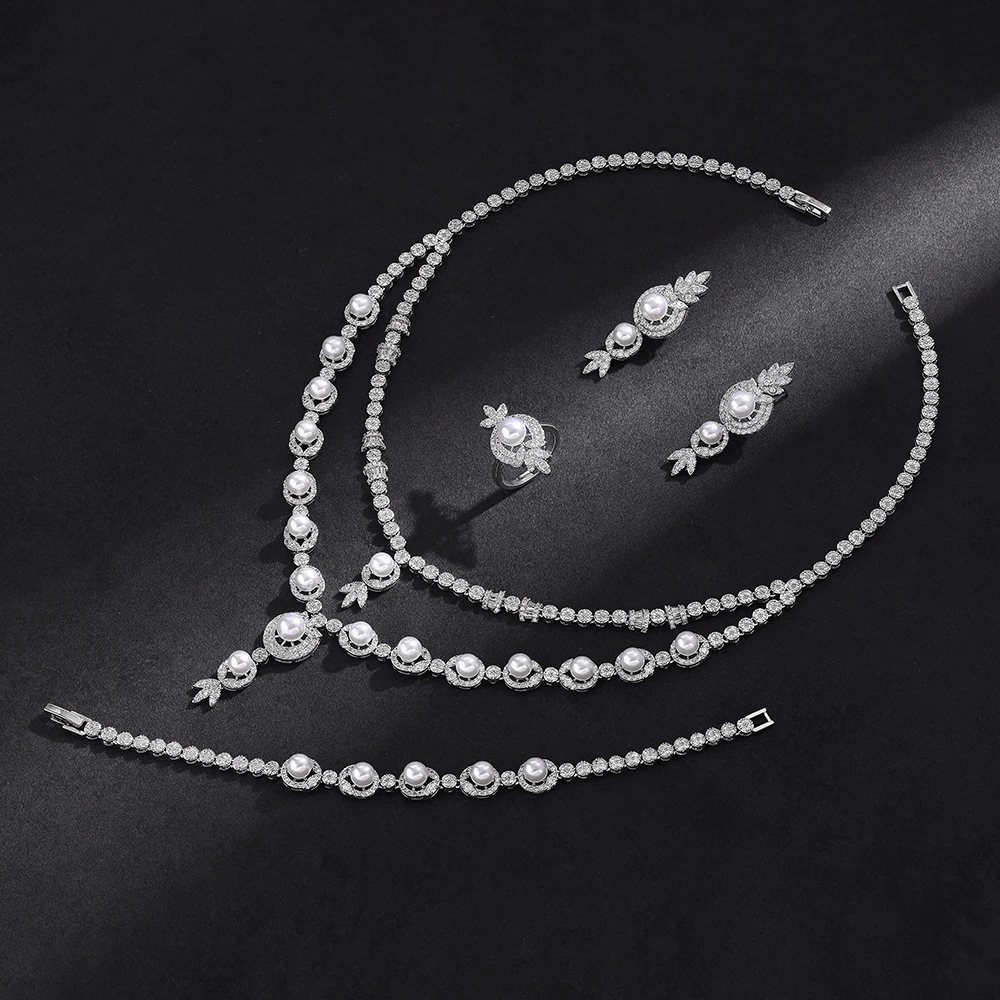 Новинка 2024 года комплект из 4 предметов с цирконием для невесты женский ювелирных