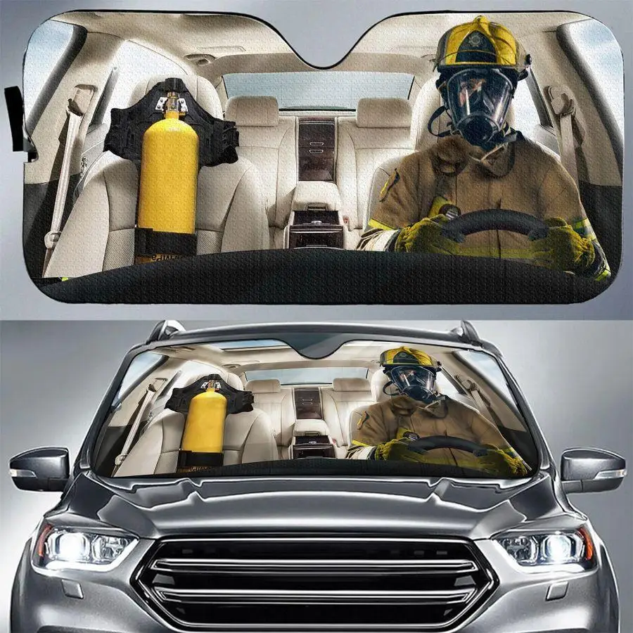 

Car Firefighter Design Car Windshield Sunshade Auto Sun Visor Windscreen Covers Protects for Men Car Front Window Decor