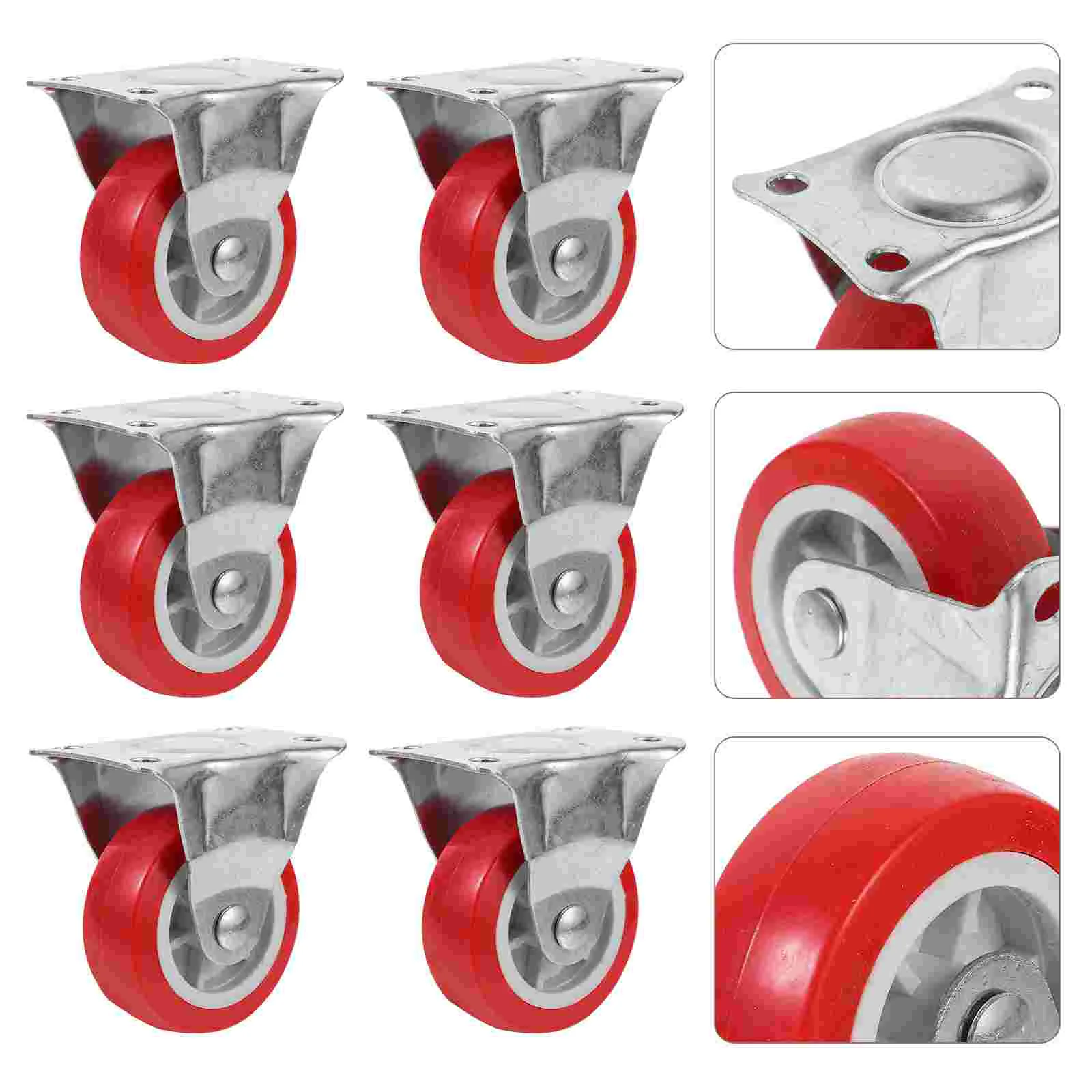 

6 Pcs Casters Heavy Duty Rubber Wheels Plate Furniture Industrial No Swivel Abs Castors