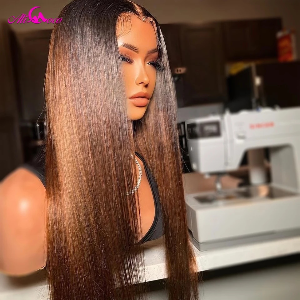 

30 Inches 1b Brown Lace Front Straight Wig Brown Colored Human Hair Lace Frontal Wigs Remy 5X5 Lace Clsoure Wig Pre-Plucked