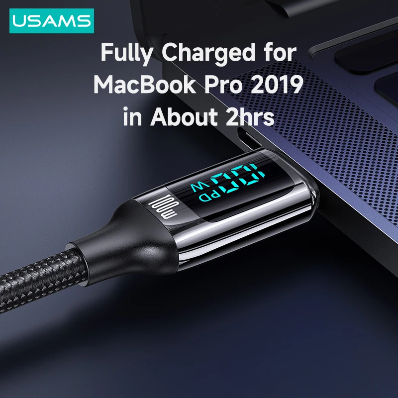 USAMS U78 100W LED Display C To Type C Phone Cable For Huawei Xiaomi Fast Charge Cables PD 20W C To Lightning Cable For iPhone