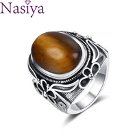 nasiya rings natural 11x17mm oval tiger eye ring for women men gift vintage large ring wholesale fine jewelry