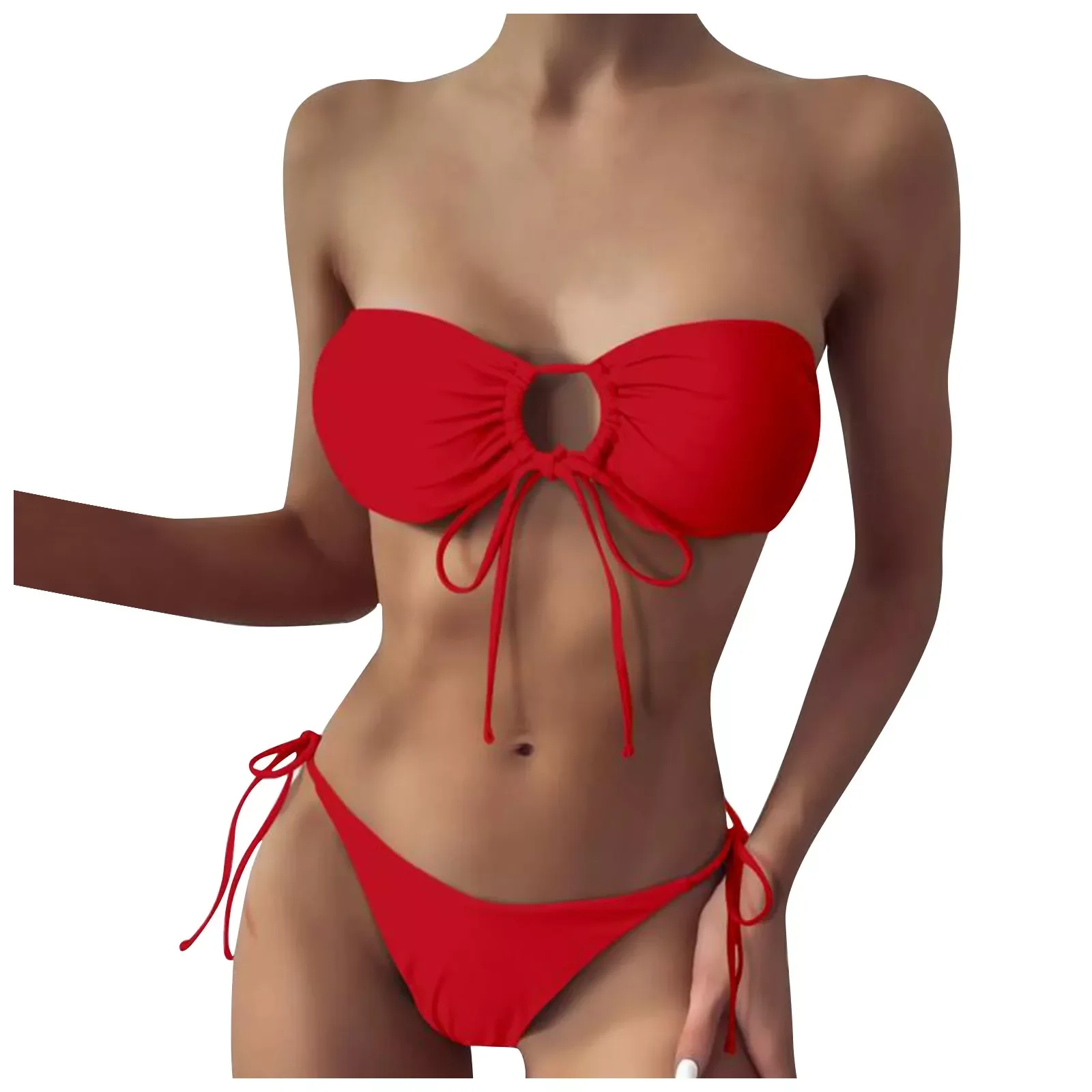 

Новинка, Женский комплект бикини, купальник, новый модный сексуальный однотонный купальник из двух частей, пляжный купальник без бретелек, ...