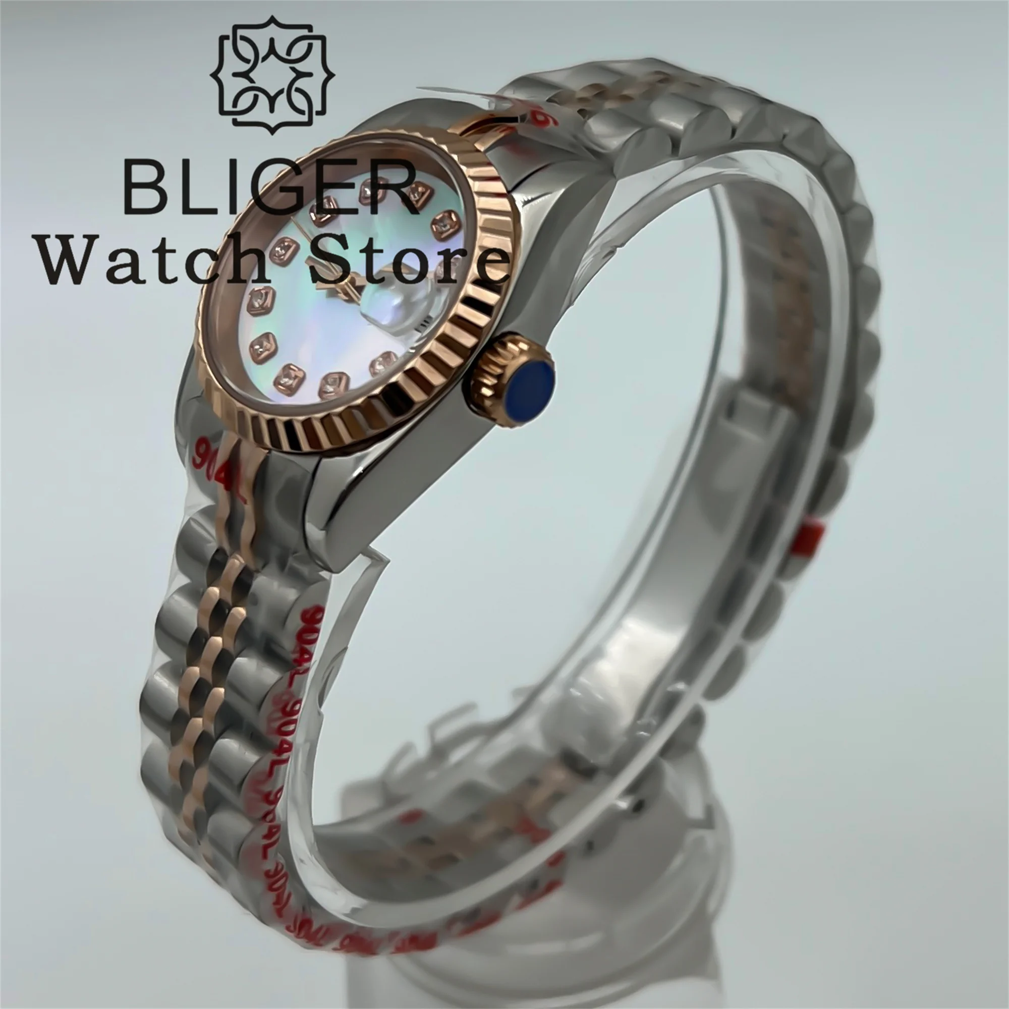 BLIGER 26 мм Серебро Розовое Золото Механические Женские Часы NH05 Механизм Белый