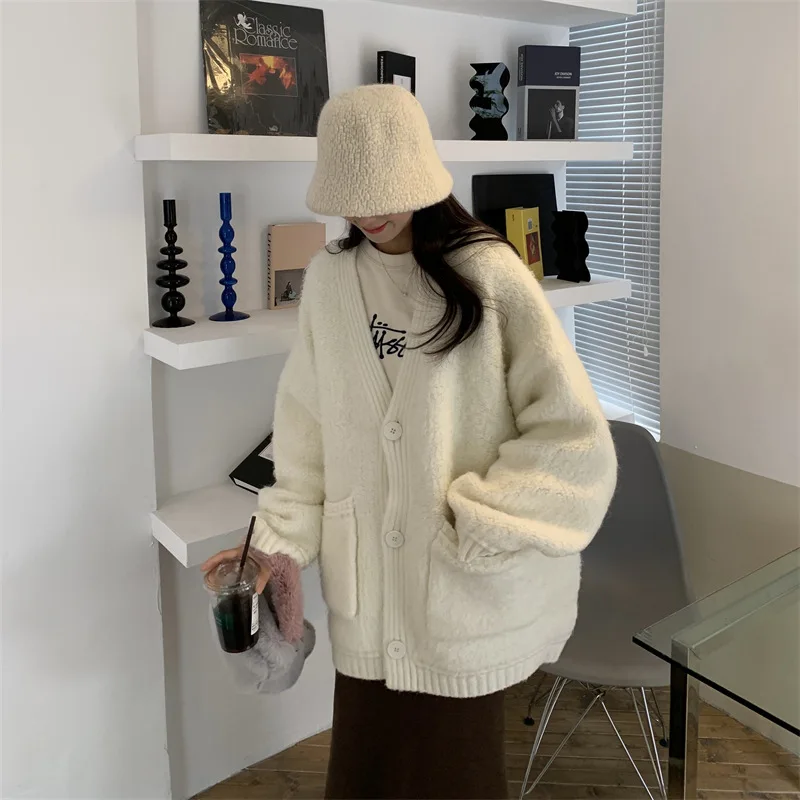 

Sweater winter new lazy style soft glutinous thickened cardigan jacket medium length knitted top women's clothing