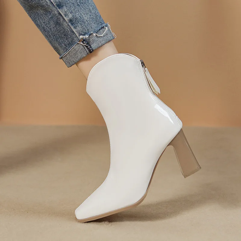 

Женские ботильоны на высоком массивном каблуке, модные короткие ботинки с острым носком, осенние женские туфли-лодочки, женские ботинки