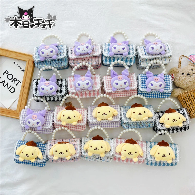 

Sanrio Kawaii Handbag Kuromi Cinnamoroll Cute Anime Summer Outdoors Skirt Decoration Diagonal Spanpearl Package Kids Toys Gifts