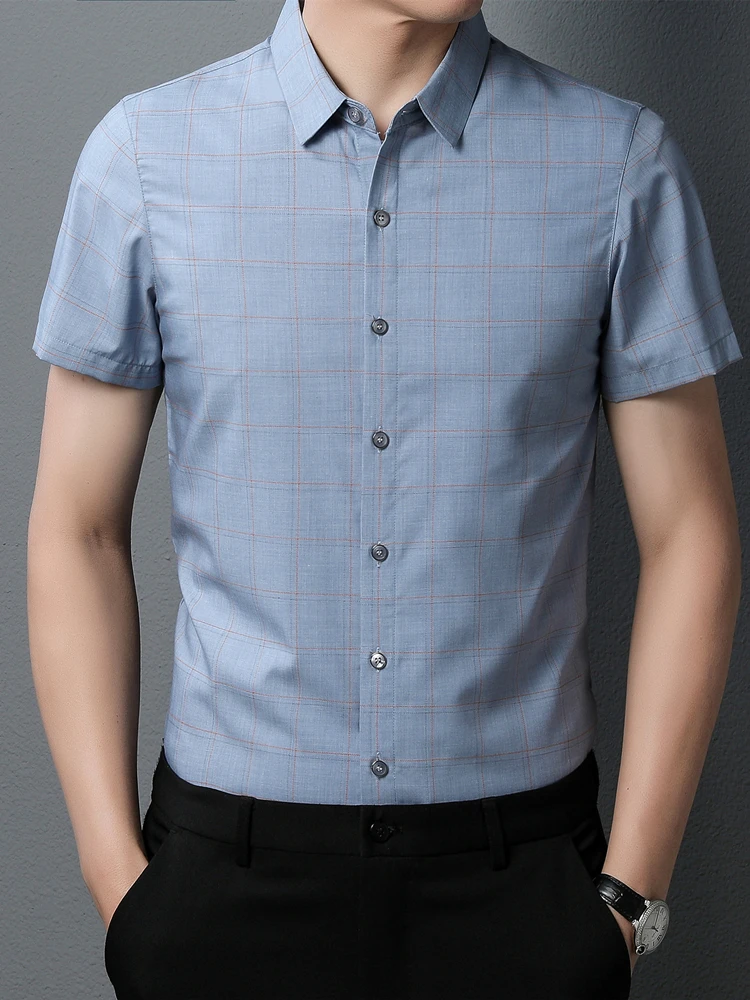 

COODRONY/брендовые модные рубашки в полоску; Мужская одежда; Сезон лето; Новое поступление; Мягкая рубашка с отложным воротником и короткими рук...