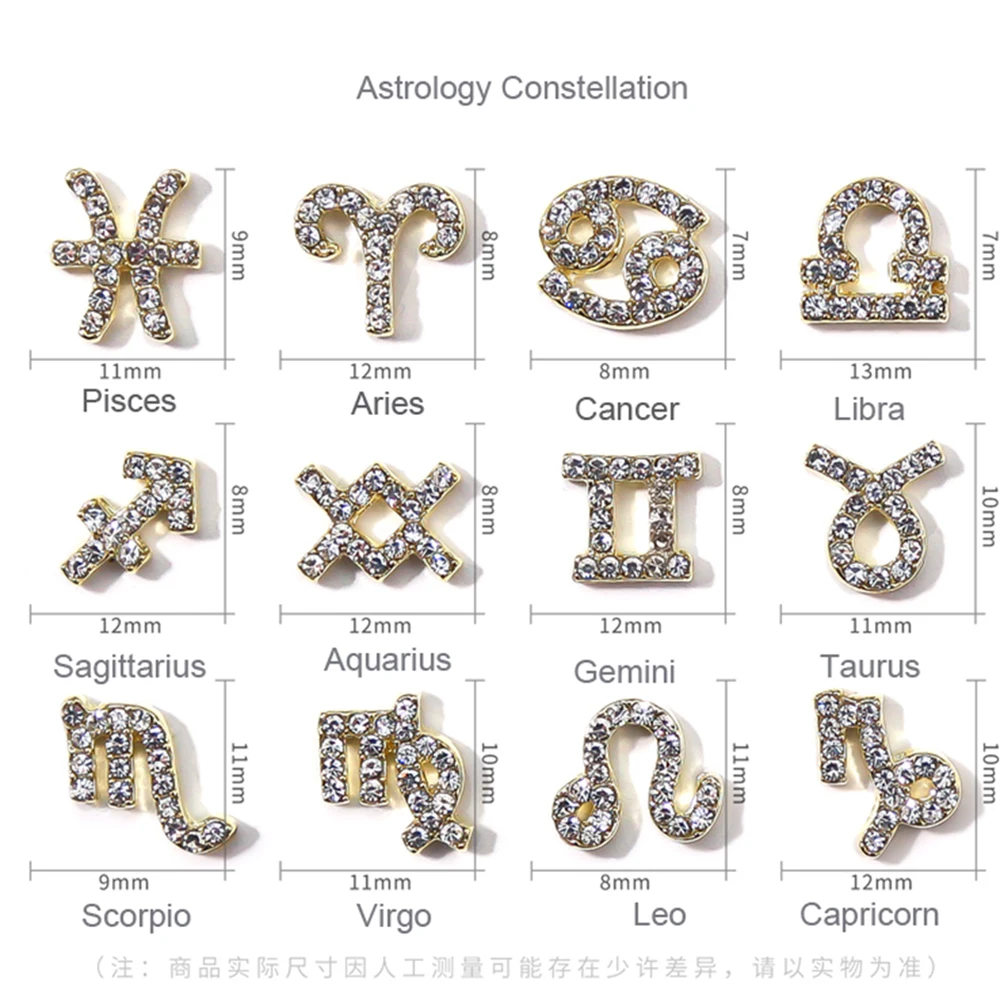 

12 Constellation Nail charms Pendant 3D Aries/Leo Design Strass Stone Crystal Rhinestones Metal Long Nail Accessories JSD-777