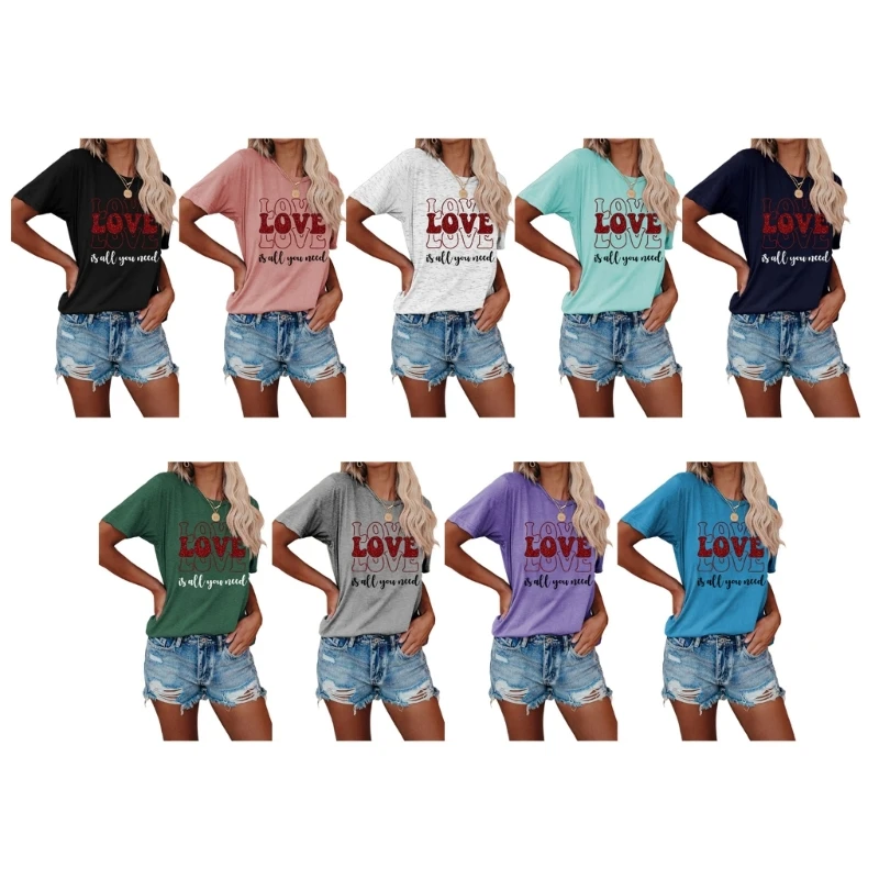 

Женская футболка с надписью Love и надписью, с коротким рукавом