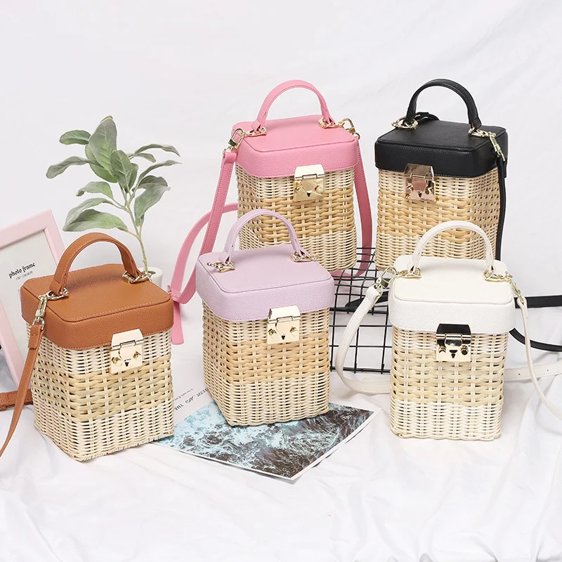 

New Retro Small Square Outdoor Leisure Woven Bag Vietnam White Rattan Handbag