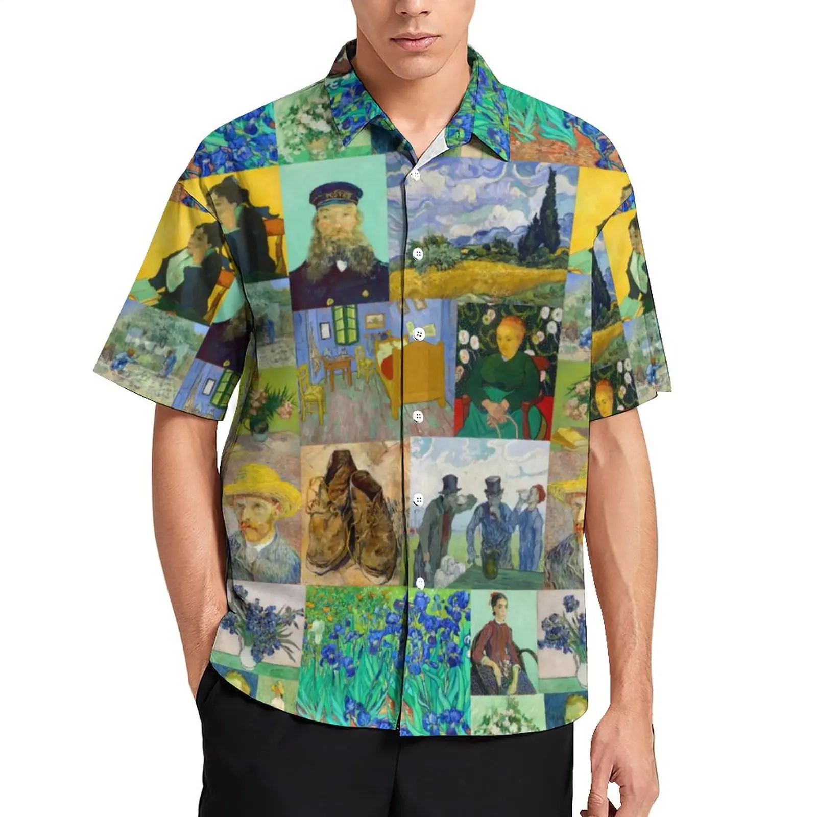 

Повседневная рубашка Ван Гога, свободная рубашка для отпуска с разноцветными картинами, гавайская уличная одежда, блузки с коротким рукавом, одежда оверсайз с графическим рисунком
