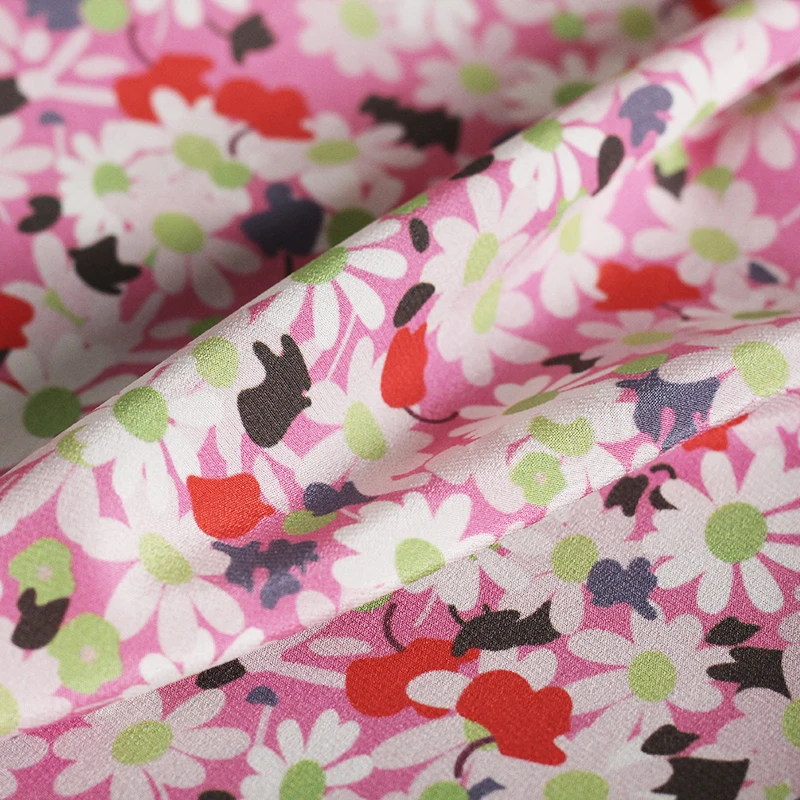 

Mulberry Silk Stretch Crepe De Chine Fabric Spandex Pink Daisy Soft for Dress Sewing Fashion Women's Clothing Cloth by the Yard