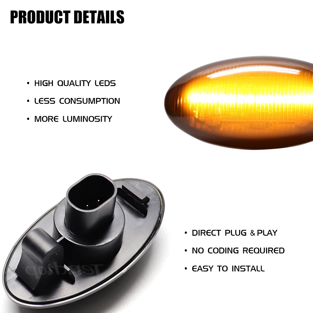 2 шт. динамические светодиодные боковые габаритные указатели поворота индикатор