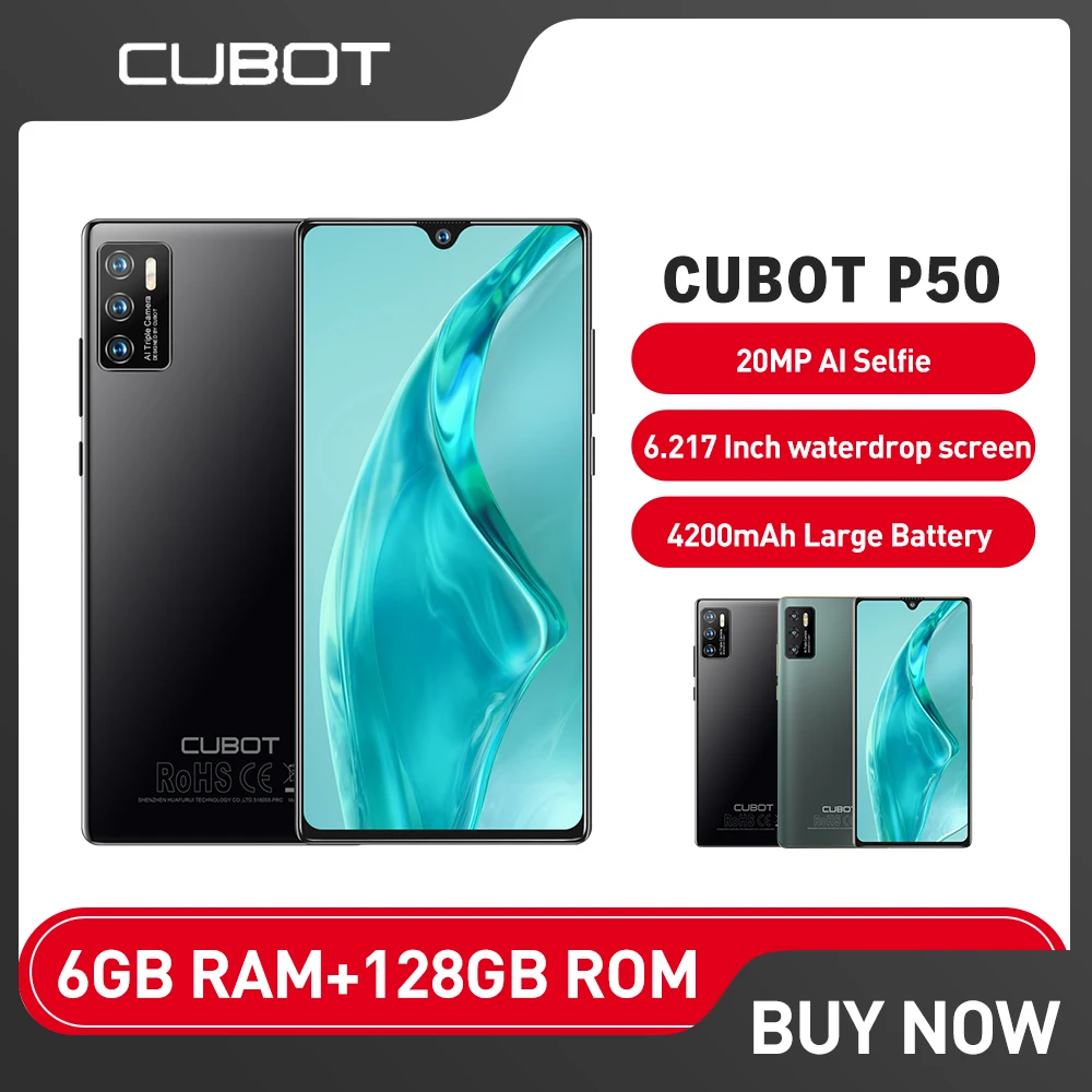 Enlarge Cubot P50 Android 11 Smartphone 20MP Selfie Camera 4200mAh 6GB RAM+128GB ROM 6.217 inch Mobile Phone MT6762 Octa Core Cellphones