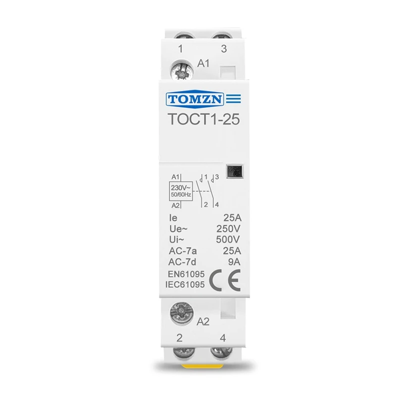 

TOMZN TOCT1-25 2P 25A 220V/230V 50/60HZ Din Rail бытовой модульный контактор переменного тока 25A 2 без контактора переменного тока