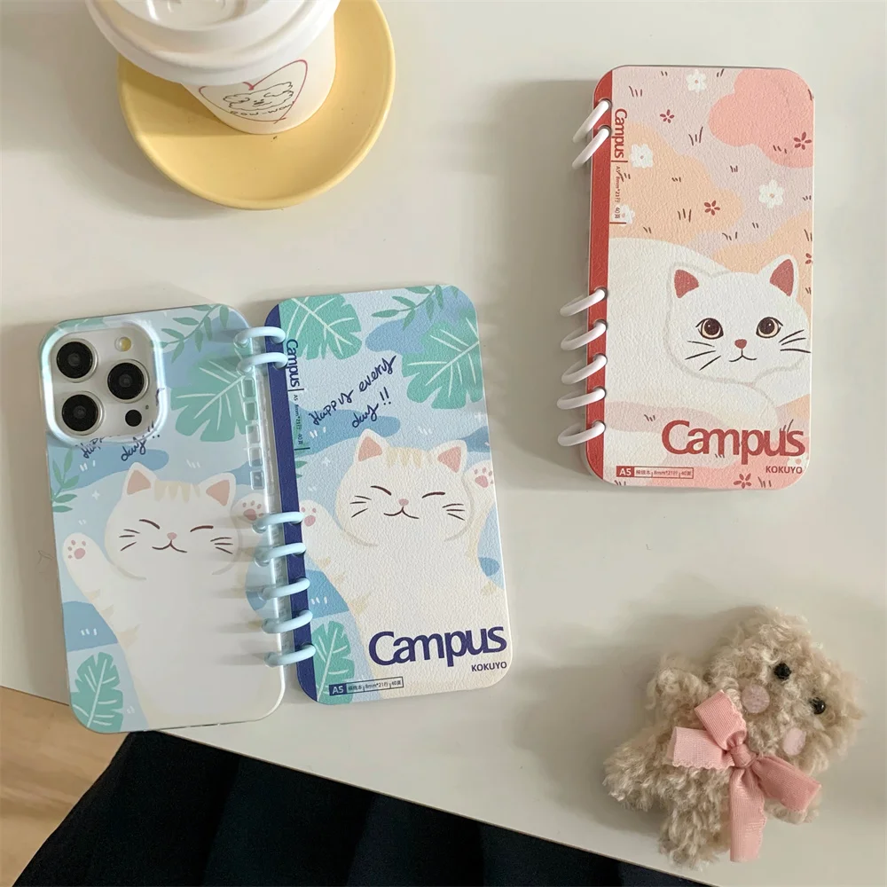 Флип-чехол для телефона с милым котом в спиральном стиле ноутбука iPhone 16 Pro Max 15 14 13