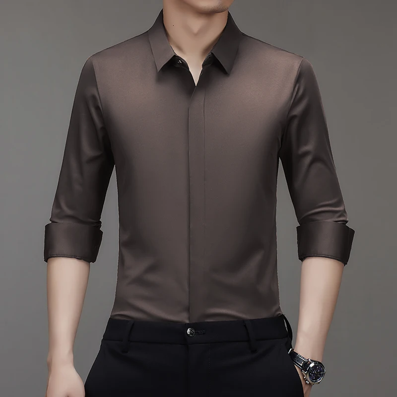Высококачественные бордовые красные шелковые деловые рубашки для мужчин