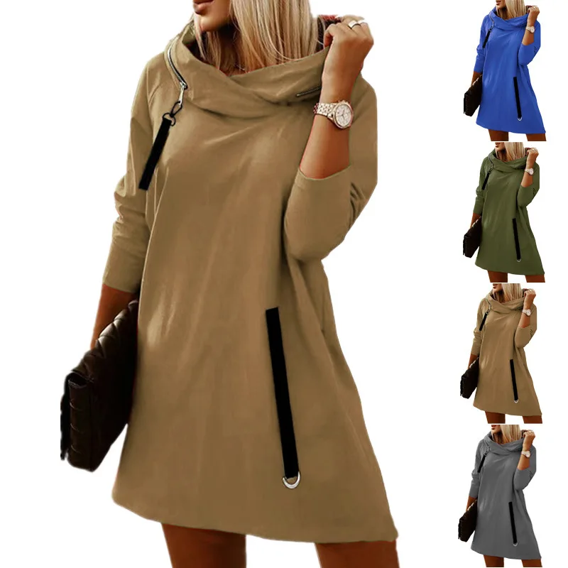 

2023 Autumn/Winter New Women's Loose Zipper Hooded Long Sleeve Dress