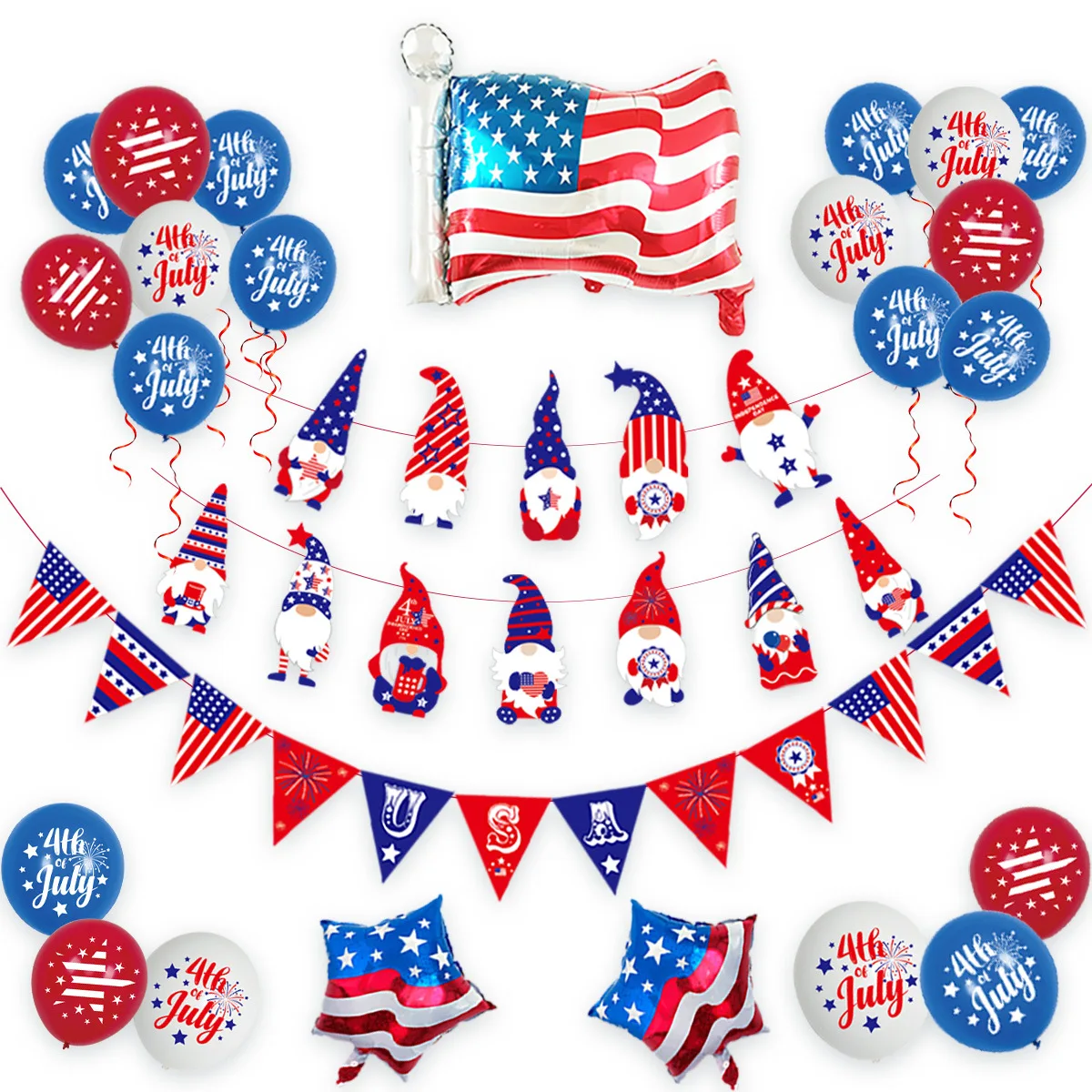 JOLLYBOOM American Independence Day Themed Balloons Set 4th of July Pennant Banner USA National Flag Party Decoration Supplies