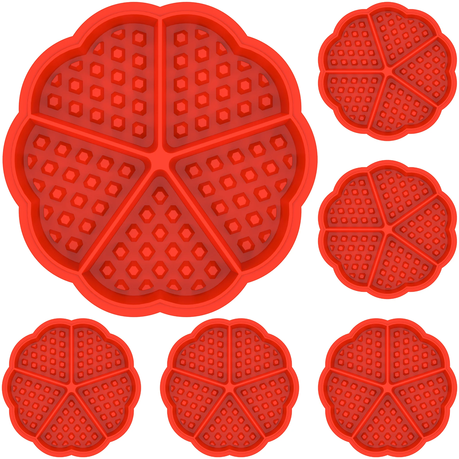 

6Pcs Waffle Making Moulds 5 Cavities Silicone Waffle Baking Mold Heat-Resistance Pancakes Mould Non-Stick Heart Shaped Muffin