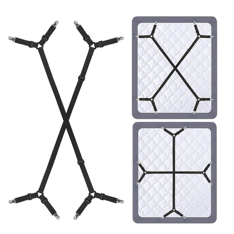 

Adjustable Bed Fitted Sheet Straps Crisscross Fastener Mattress Cover Clips Suspenders Grippers Home Textiles Organize Gadgets