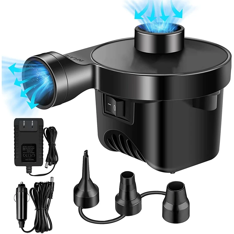 

Electric Air Pump For Inflatables, Portable Air Mattress Pump With 3 Nozzles For Outdoor Camping Swimming