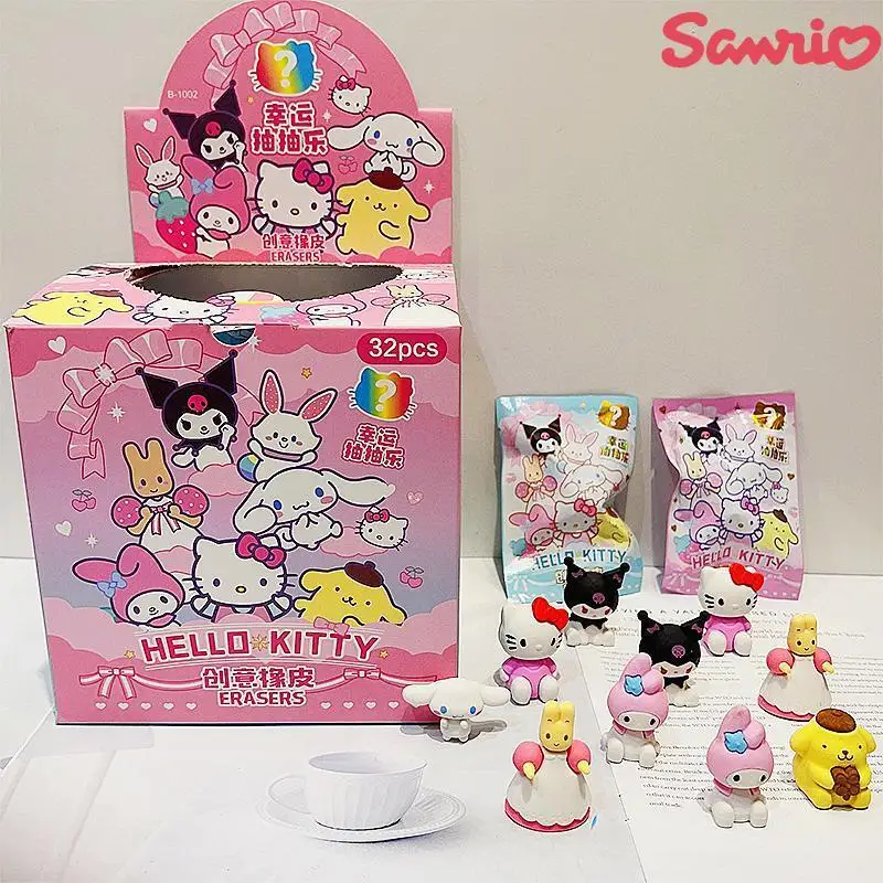 

32Pcs/Set Sanrio Hello Kitty Kuromi Melody Cinnamoroll Diy Kawaii Pencil Eraser Action Figure Student Articles Stationery Kids