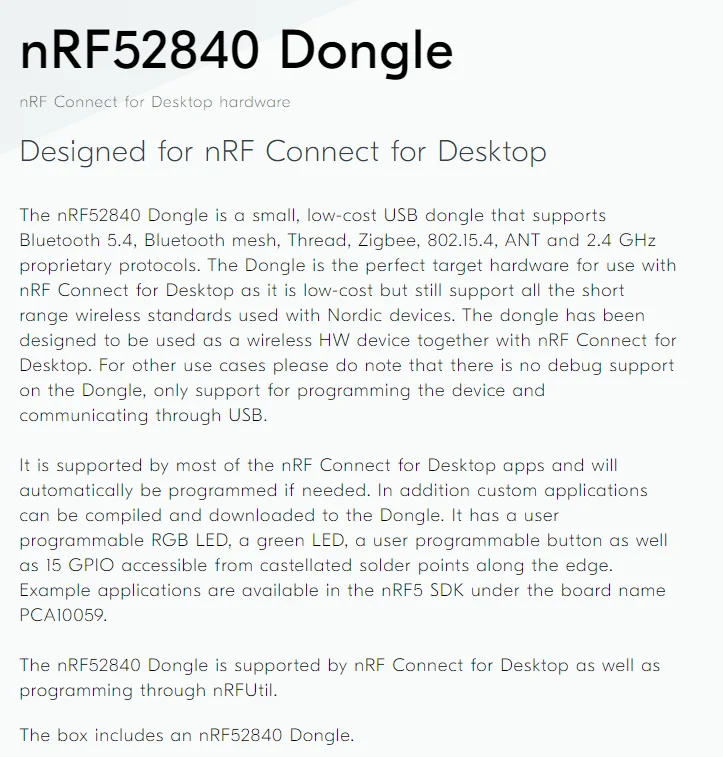 Макетная плата nRF52840 Dongle Bluetooth LE/mesh/Thread/Zigbee/802.15.4/ANT/2 4 ГГц USB