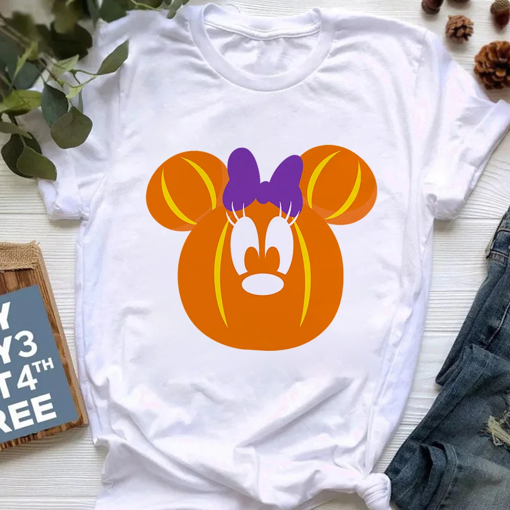 

Pumpkin Minnie Mouse Head Print Disney Women Halloween Series T-Shirt Hot Sell Basic Female T Shirt Harajuku Style Tops Clothes