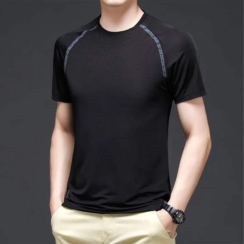 

2022 Men's Summer Thin Ice Silk Loose Leisure Short Sleeve Sweat-Absorbing Quick-Drying Shirt Fitness Running Training Wear