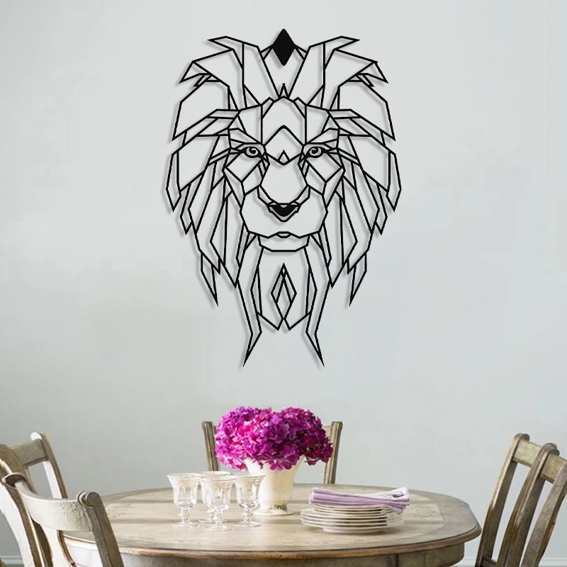 

Lion Face Of Lines Wall Art Decor For Home Office Living Room, Black Acrylic Material, Optional Size, Stick On Room Wall