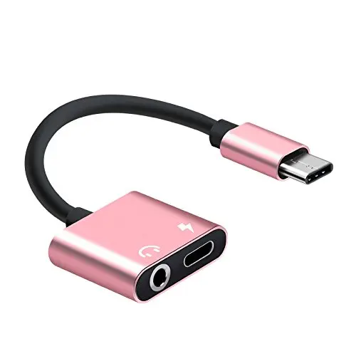 

2 in1 Type-C to 3.5mm Headphone Jack Adaptor/Connector Charger, Earphone Aux Audio & Charge Adaptor Rose gold