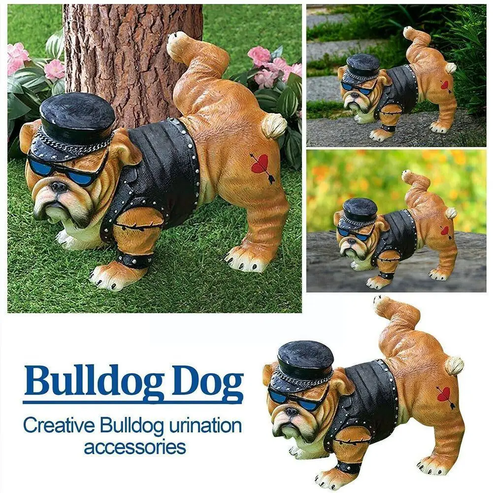 New Tough Guy Bulldog Peeing Dog Statue With Sunglasses Nordic Garden Funny 2022 Creative Decoration Sculpture Gnome Animal L2V9