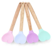 heart shaped silicone stirring spoon ice cream scoop with wooden handle heat insulation nonstick baking stick kitchen accessorie