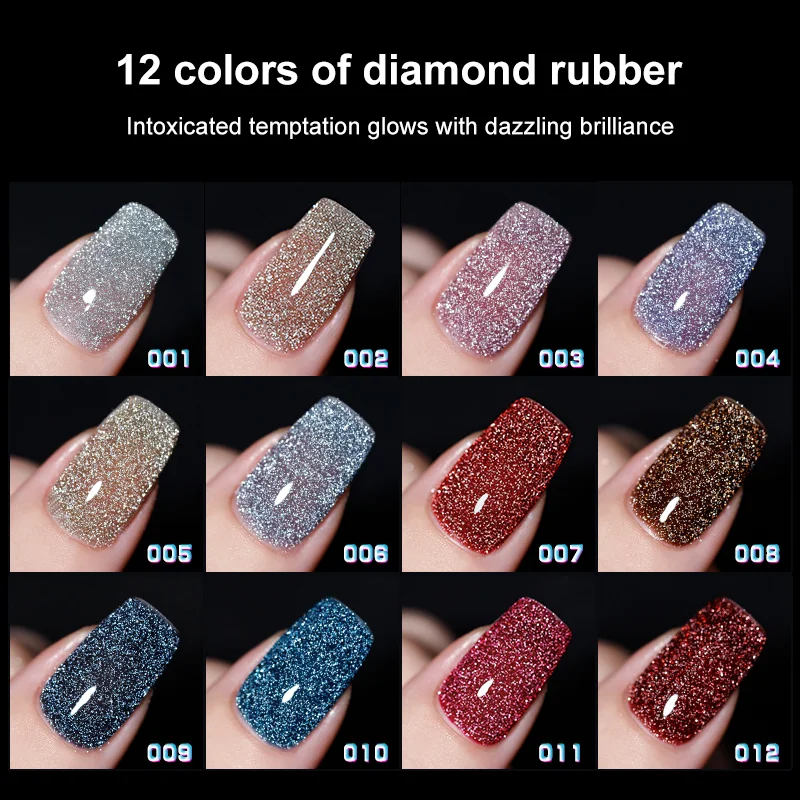 12 Colors Nail Art Broken Diamond Glue Pin Pai Powder Flash Glue Symphony Light Glue UV Nail Polish Glue Nail Glue Salon Nail Ge