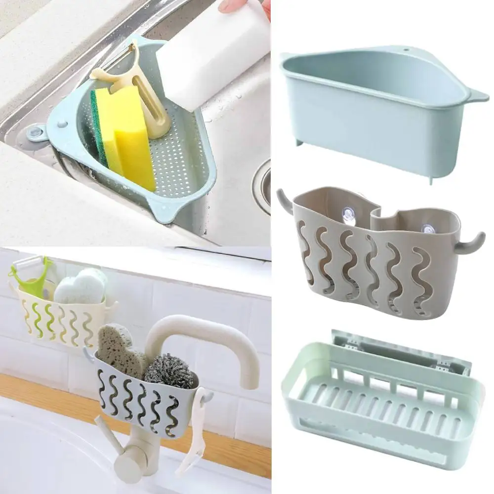

Punch-free Sink Organizer For Kitchen Soap Sponge Drain Rack Hanging Basket Hanging Drainer Shelf Kitchen Storage Accessories