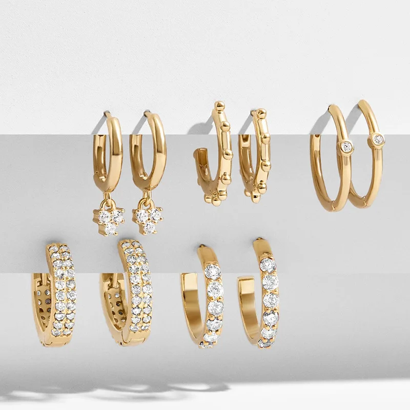 

5pairs Rhinestone Hoop Earrings for Women C Shaped Jewelry Set