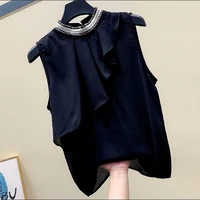 high quality chiffon shirt womens streamer sleeveless blouse streetwear halter top summer solid color thin breathable crop tops