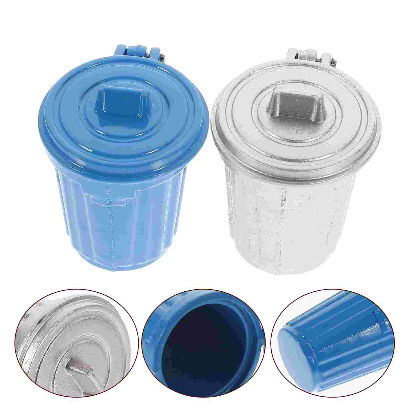 

2 Pcs Miniature House Accessories Modeling Decor Garbage Pail Alloy Trash Can
