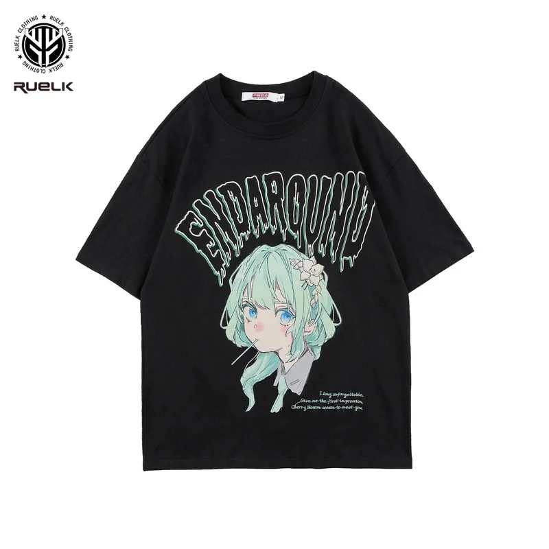 

T-shirt Men Cartoon Anime Girl Printed O-Neck Streetwear Japanese Harajuku Fashion Trand Short Sleeve Tops Men Summer T Shirt
