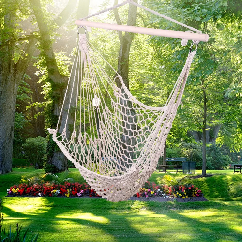 

Outdoor Portable Hammock Chair Hanging Rope Chair Cotton Swing Chair Seat for Travel Camping Garden