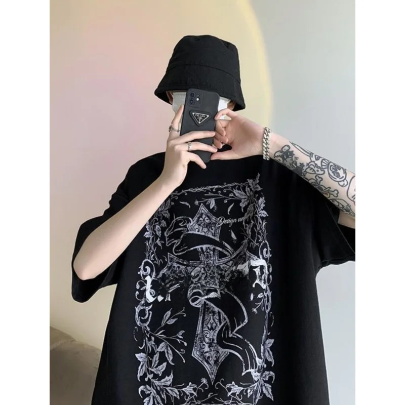 Футболка с короткими рукавами из чистого хлопка принтом в американском стиле