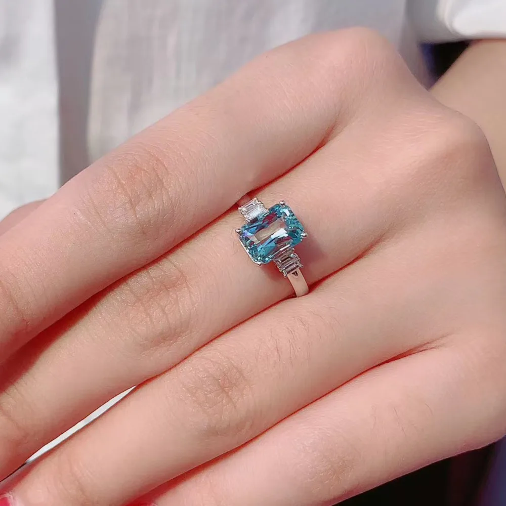Anillos Yuzuk Rectangle Cut Clear Sea Blue Topaz Gemstone Adjustable Opening Wedding Ring For Women Party Alluring Jewelry Gift images - 6