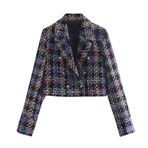 Женский элегантный клетчатый Блейзер Nlzgmsj ZBZA 2022, весеннее повседневное твидовое пальто с карманами, офисный женский костюм, куртка 202201